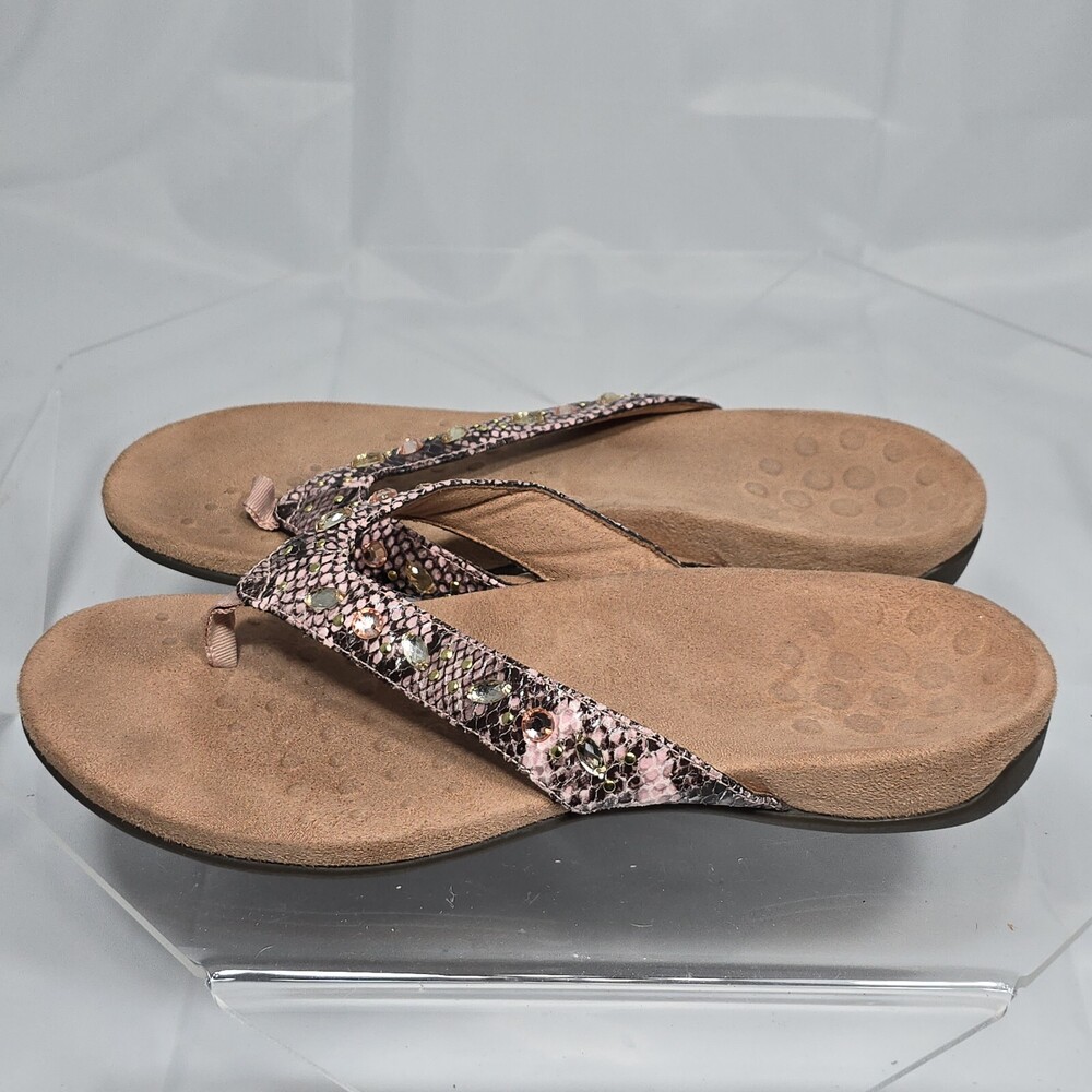 VIONIC LUCIA PINK SNAKE RHINESTONES/STUDS SYNTHETIC THONG SANDALS 9.5 Orthaheel